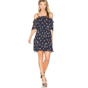Revolve J.O.A off shoulder mini dress navy multi floral Size S